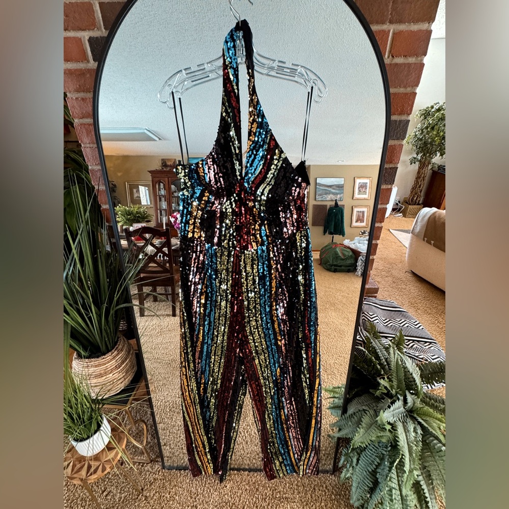 Multicolor Sequin Halter Jumpsuit new with tags size large